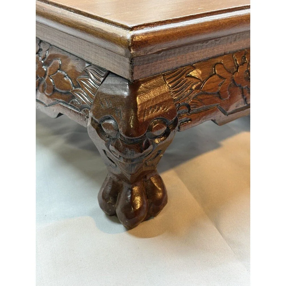 Carved Wood plant stand Ji-chi Wood Square Dragon  - Peoples Republic of China